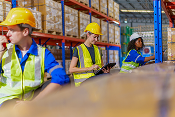 A 5S Implementation Team reviewing their warehouse's 5S process.