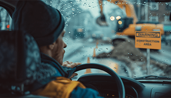 A driver is distracted in a work zone
