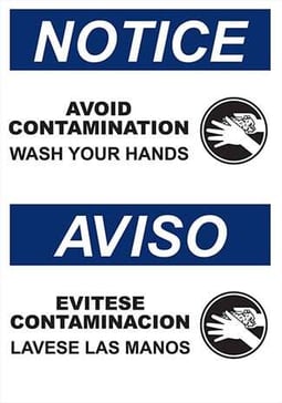 Notice sign to alert workers to wash hands.