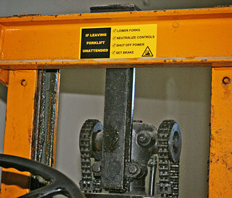 An industrial machine with a safety label