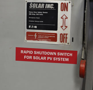 Solar label on shutdown switch.