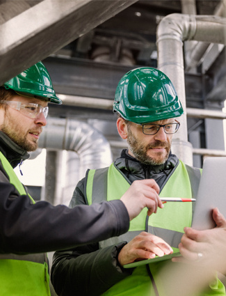 Two men working together to implement OSHA's HAZOP process.